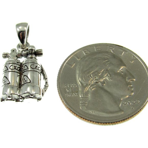 Solid 925 Sterling Silver Scuba Diver Dual Diving Air Tanks Deep Sea Pendant - Picture 5 of 8